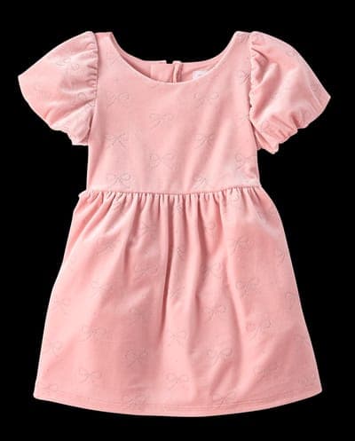 Baby And Toddler Girls Short Sleeve Glitter Bow Velour Bubble Dress 2