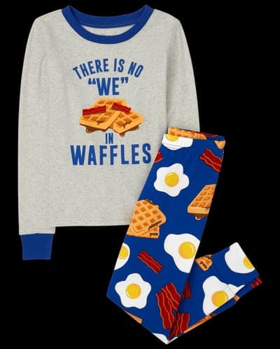 Boys Long Sleeve 'There is No We In Waffles' Breakfast Snug Fit Cotton Pajamas 1