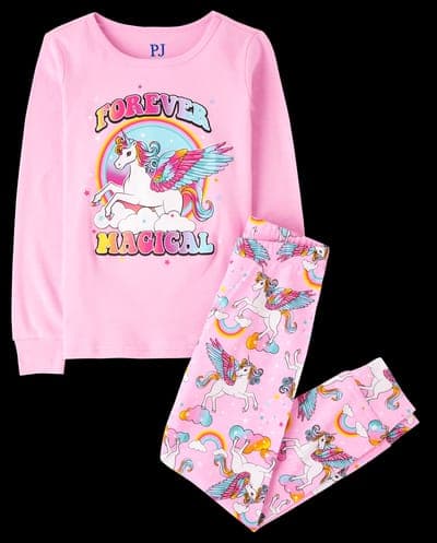 Girls Long Sleeve Unicorn Snug Fit Cotton Pajamas 1