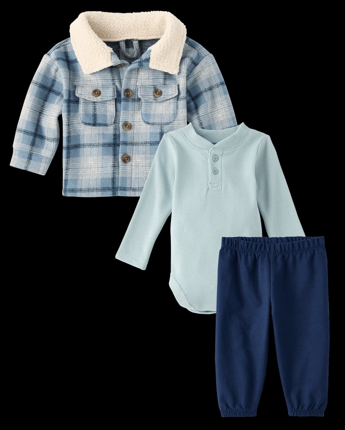 Baby Boys Long Sleeve Plaid 3-Piece Outfit Set