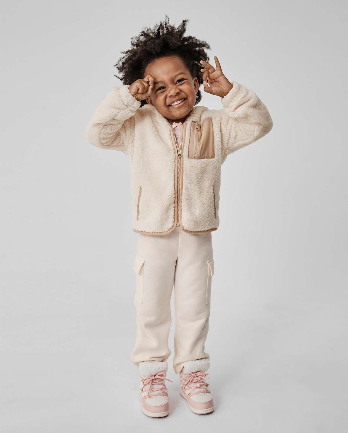 Toddler Girls Active Garment Dyed Premium Fleece Wide Leg Cargo Lounge Pants