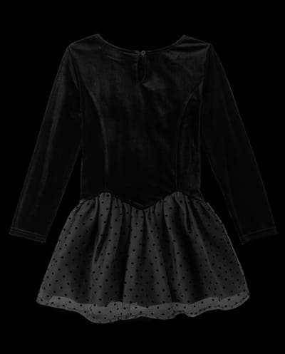 Girls Long Sleeve Flocked Floral Drop Waist Tutu Dress 3