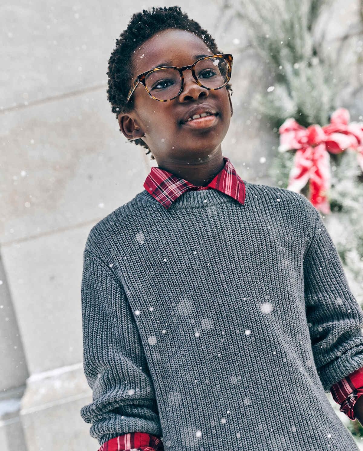 Boys Long Sleeve Shaker Stitch Sweater
