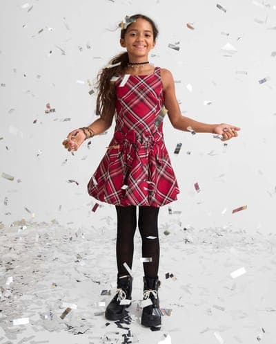 Girls Sleeveless Matching Family Plaid Bow Satin Bubble Dress 1
