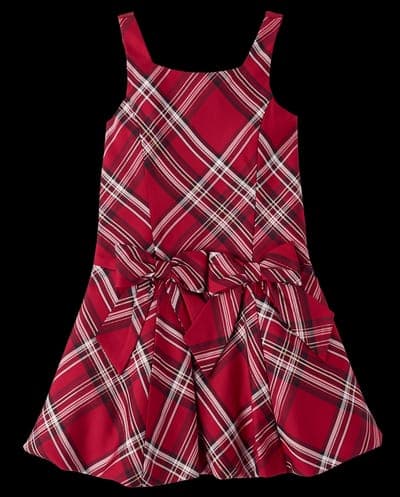 Girls Sleeveless Matching Family Plaid Bow Satin Bubble Dress 3
