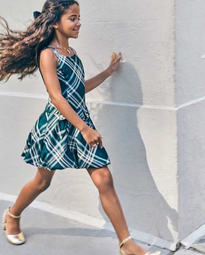 Girls Sleeveless Matching Family Plaid Bow Satin Bubble Dress 6
