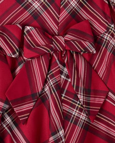 Girls Sleeveless Matching Family Plaid Bow Satin Bubble Dress 5
