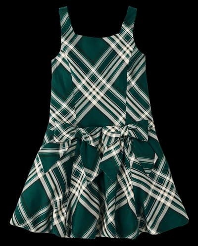 Girls Sleeveless Matching Family Plaid Bow Satin Bubble Dress 7