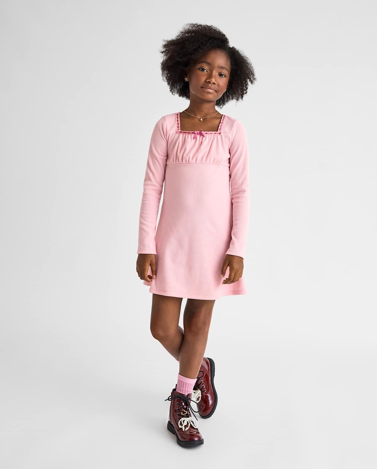 Girls Long Sleeve Sueded Rib Shift Dress