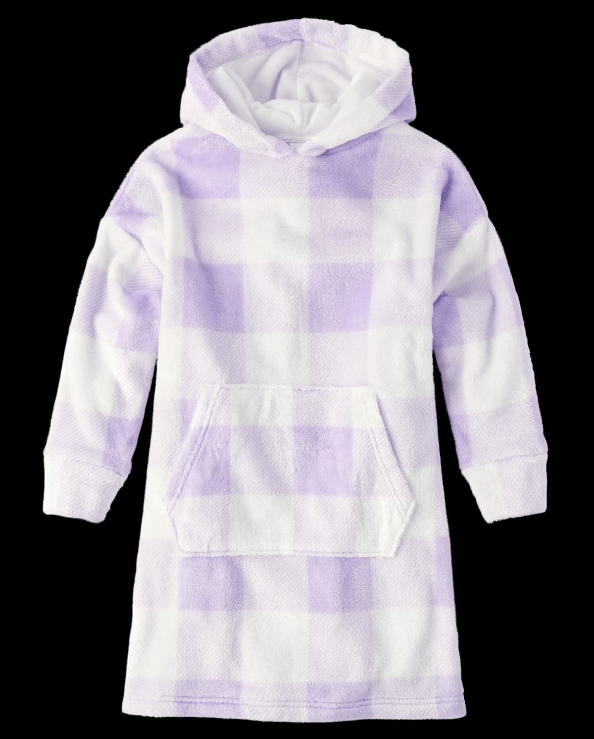 Girls Long Sleeve Gingham Blanket Hoodie Pajamas - Cozy Fleece
