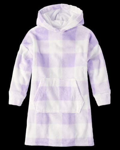 Girls Long Sleeve Gingham Blanket Hoodie Pajamas - Cozy Fleece 1