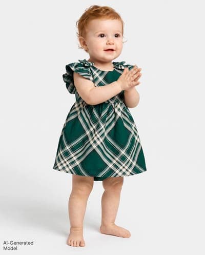 Baby Girls Matching Family Christmas Short Flutter Sleeve Bow Plaid Satin Fit And Flare Dress 1