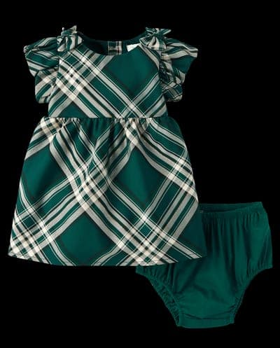 Baby Girls Matching Family Christmas Short Flutter Sleeve Bow Plaid Satin Fit And Flare Dress 2