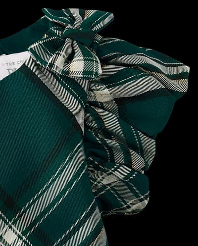 Baby Girls Matching Family Christmas Short Flutter Sleeve Bow Plaid Satin Fit And Flare Dress 3