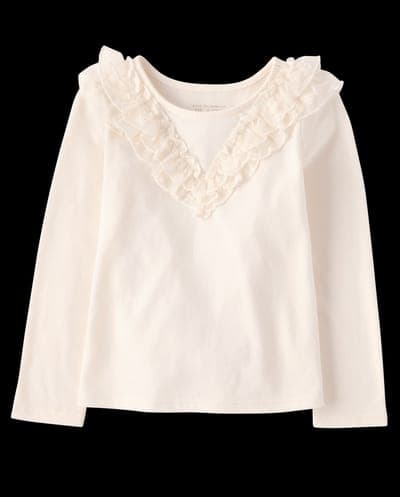 Toddler Girls Long Sleeve Lace Ruffle Top 1