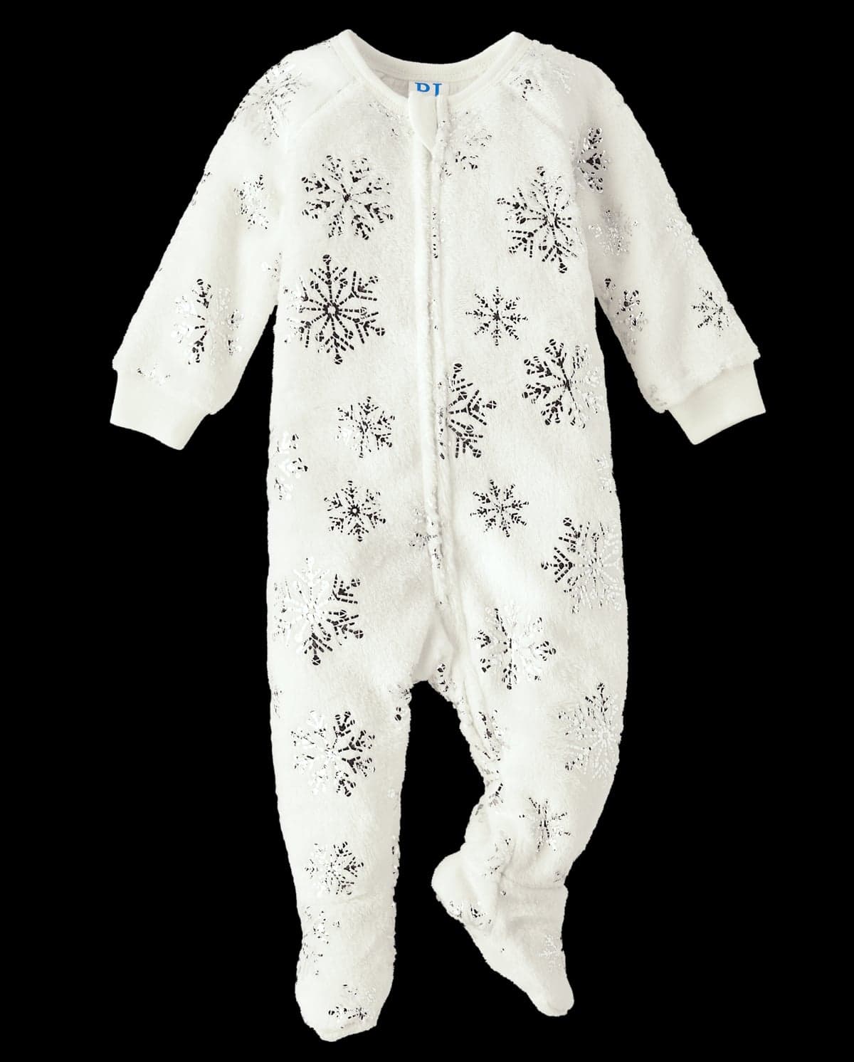 Baby And Toddler Girls Long Sleeve Foil Snowflake Print Fleece Footed One Piece Pajamas