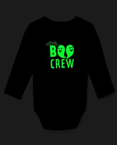 Baby Matching Family Long Sleeve Glow In The Dark Halloween Boo Crew Graphic Bodysuit 3