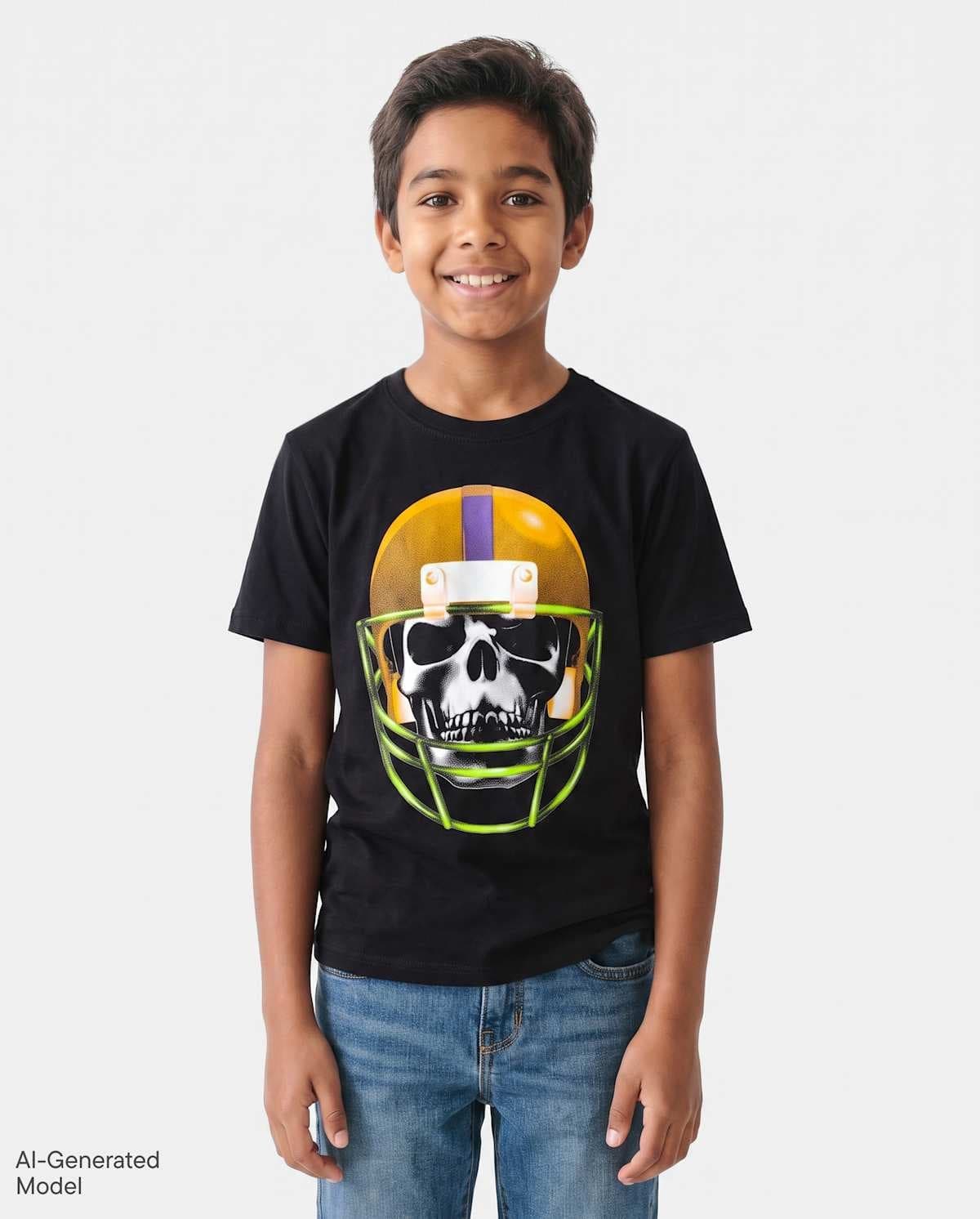 Boys Short Sleeve Halloween Skeleton Helmet Graphic Tee