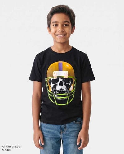 Boys Short Sleeve Halloween Skeleton Helmet Graphic Tee 1