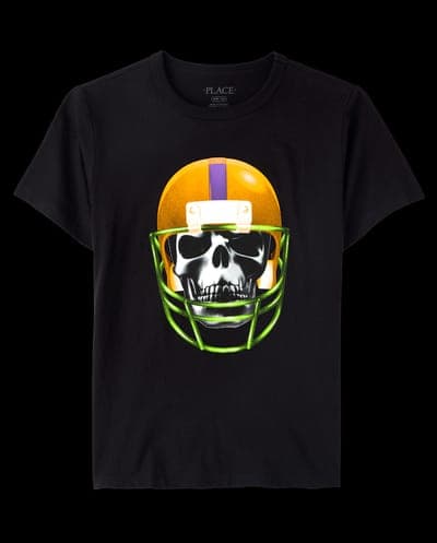 Boys Short Sleeve Halloween Skeleton Helmet Graphic Tee 2