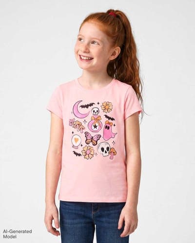 Girls Short Sleeve Halloween Doodle Graphic Tee 1