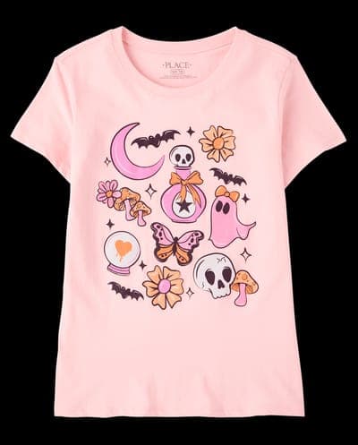 Girls Short Sleeve Halloween Doodle Graphic Tee 2