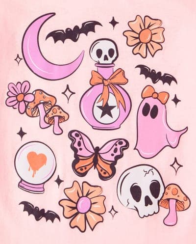 Girls Short Sleeve Halloween Doodle Graphic Tee 3
