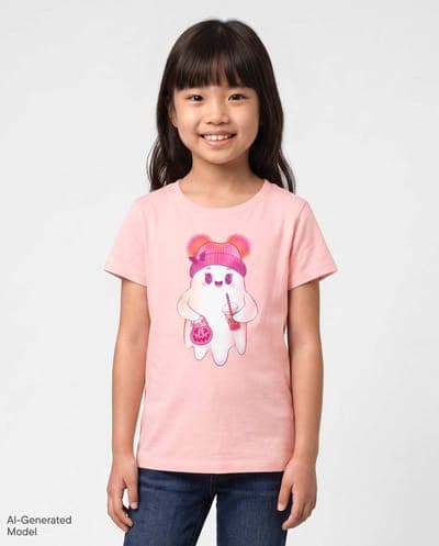 Girls Short Sleeve Halloween Ghost Graphic Tee 1