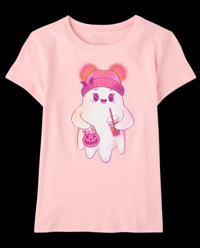 Girls Short Sleeve Halloween Ghost Graphic Tee 2