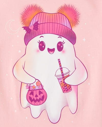 Girls Short Sleeve Halloween Ghost Graphic Tee 3