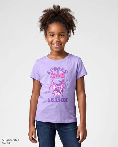 Girls Short Sleeve Halloween Spooky Season Graphic Tee 1