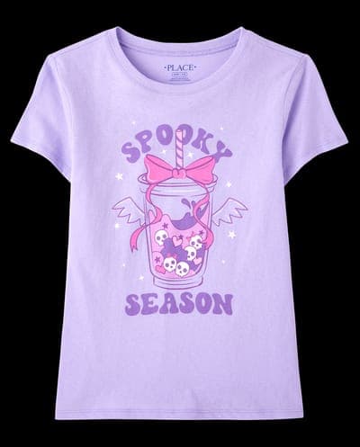 Girls Short Sleeve Halloween Spooky Season Graphic Tee 2