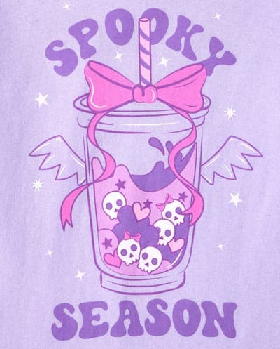 Girls Short Sleeve Halloween Spooky Season Graphic Tee 3