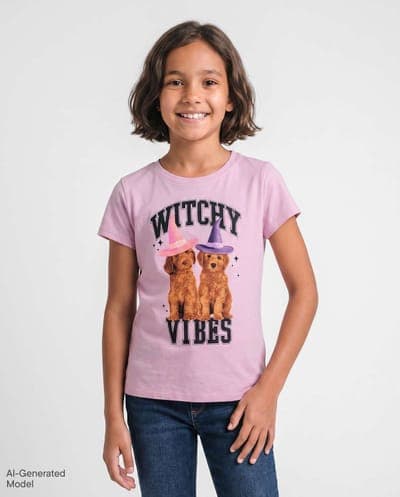 Girls Short Sleeve Halloween Witchy Vibes Graphic Tee 1