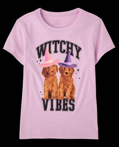 Girls Short Sleeve Halloween Witchy Vibes Graphic Tee 2