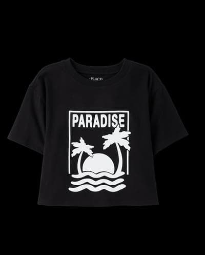 Girls Short Sleeve Paradise Relaxed Cropped Graphic Tee 1