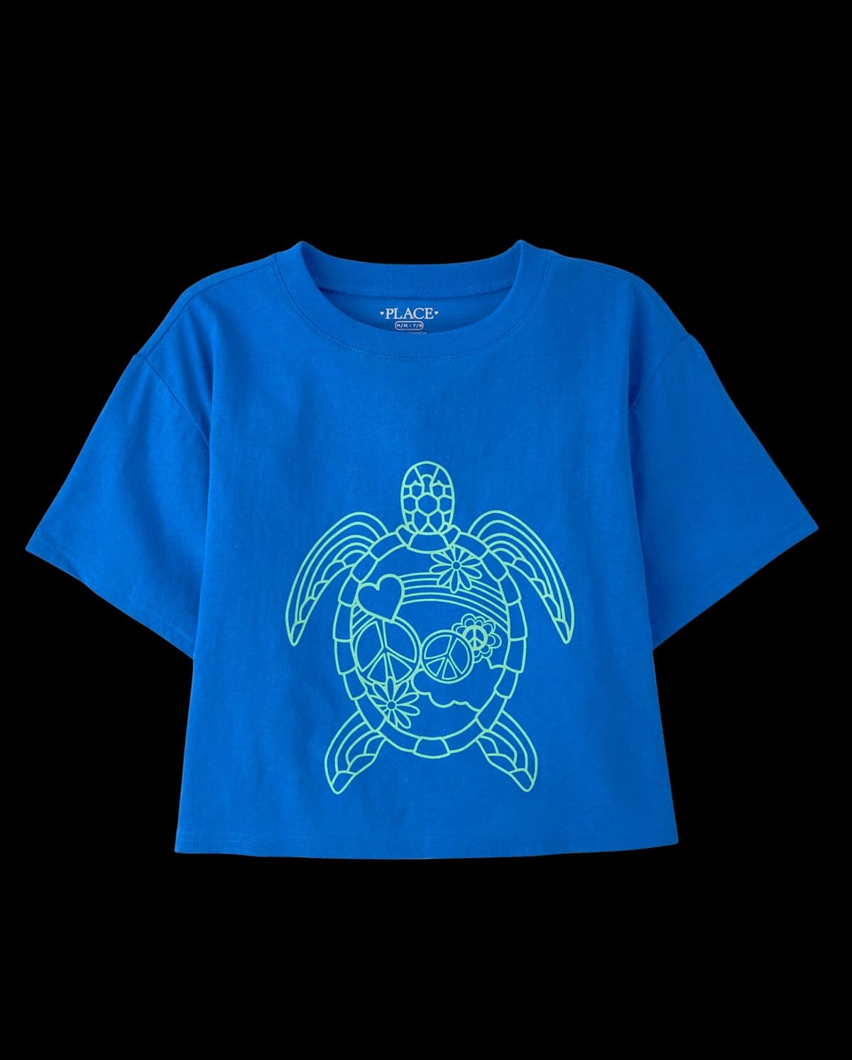 Girls Short Sleeve Turtle Relaxed Cropped Graphic Tee