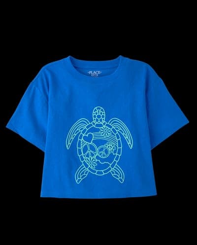 Girls Short Sleeve Turtle Relaxed Cropped Graphic Tee 1