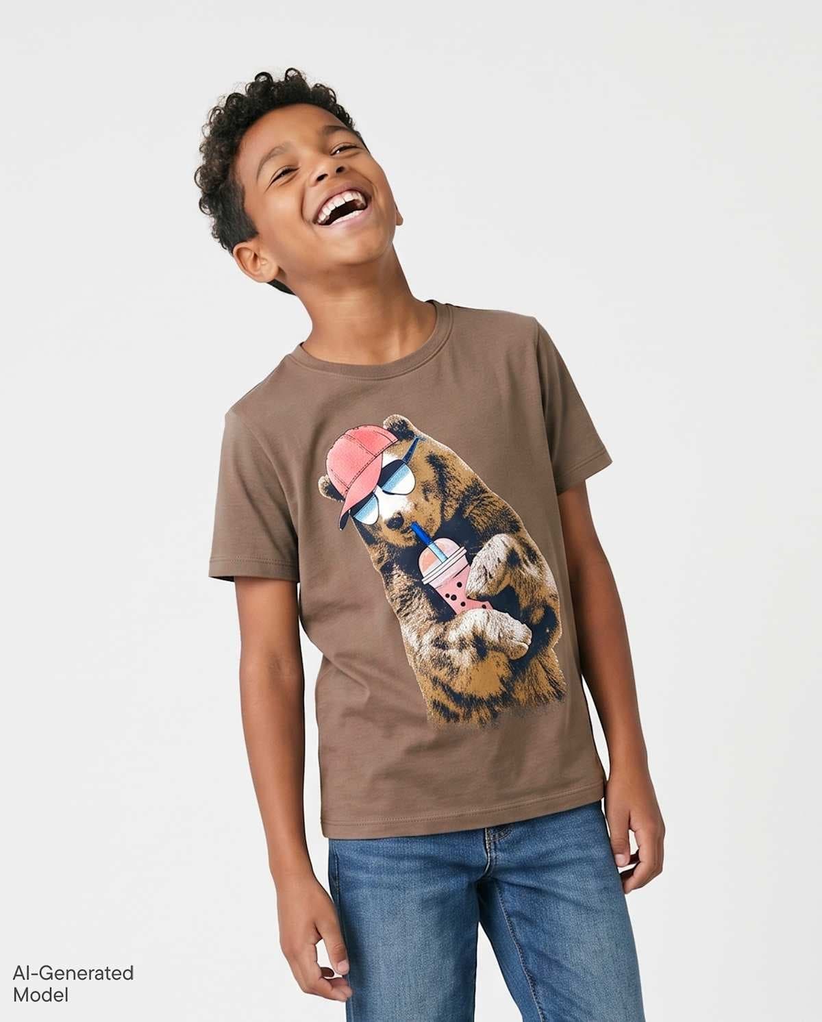 Boys Short Sleeve Bear Graphic Tee