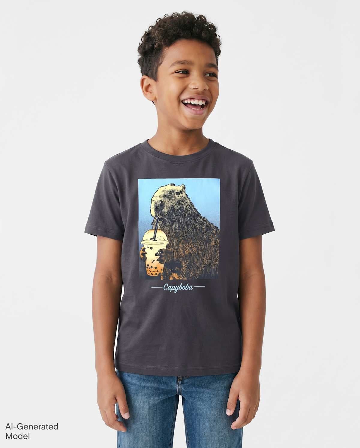 Boys Short Sleeve Capybara Drink Graphic Tee