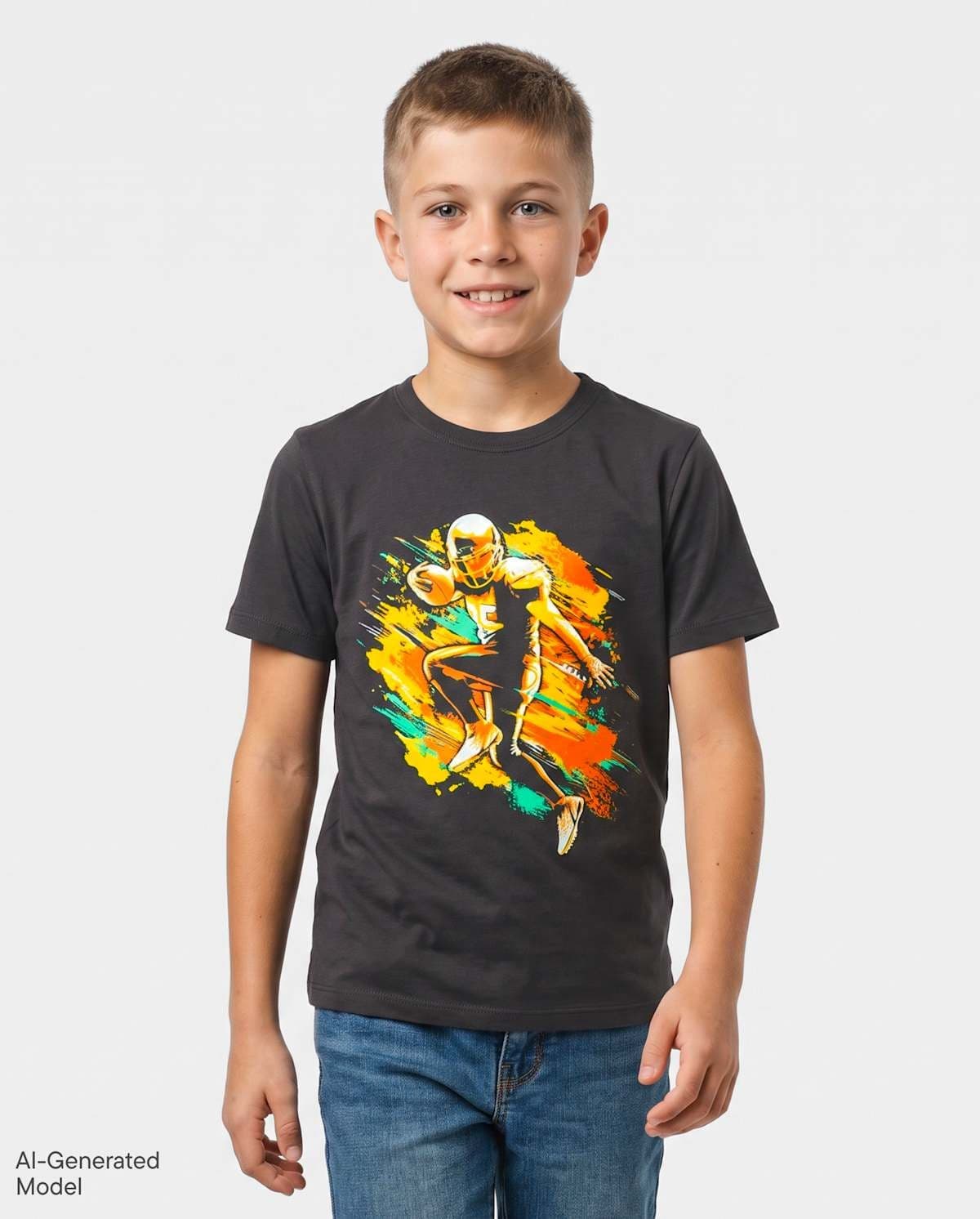 Boys Short Sleeve Football Player Graphic Tee