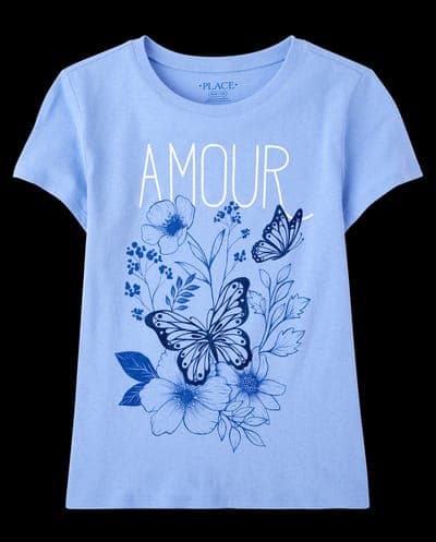 Girls Short Sleeve Amour Butterfly Graphic Tee 2