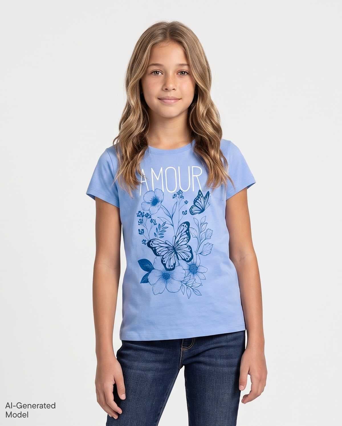 Girls Short Sleeve Amour Butterfly Graphic Tee