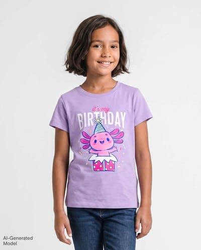 Girls Short Sleeve Birthday Axolotl Graphic Tee 1