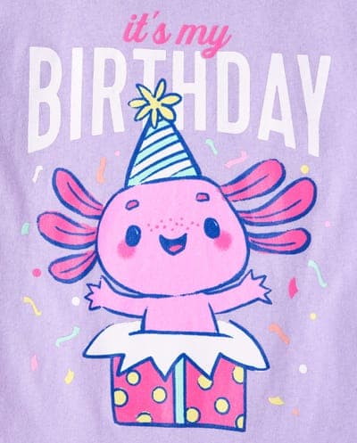 Girls Short Sleeve Birthday Axolotl Graphic Tee 3