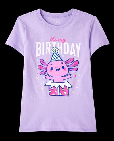 Girls Short Sleeve Birthday Axolotl Graphic Tee 2