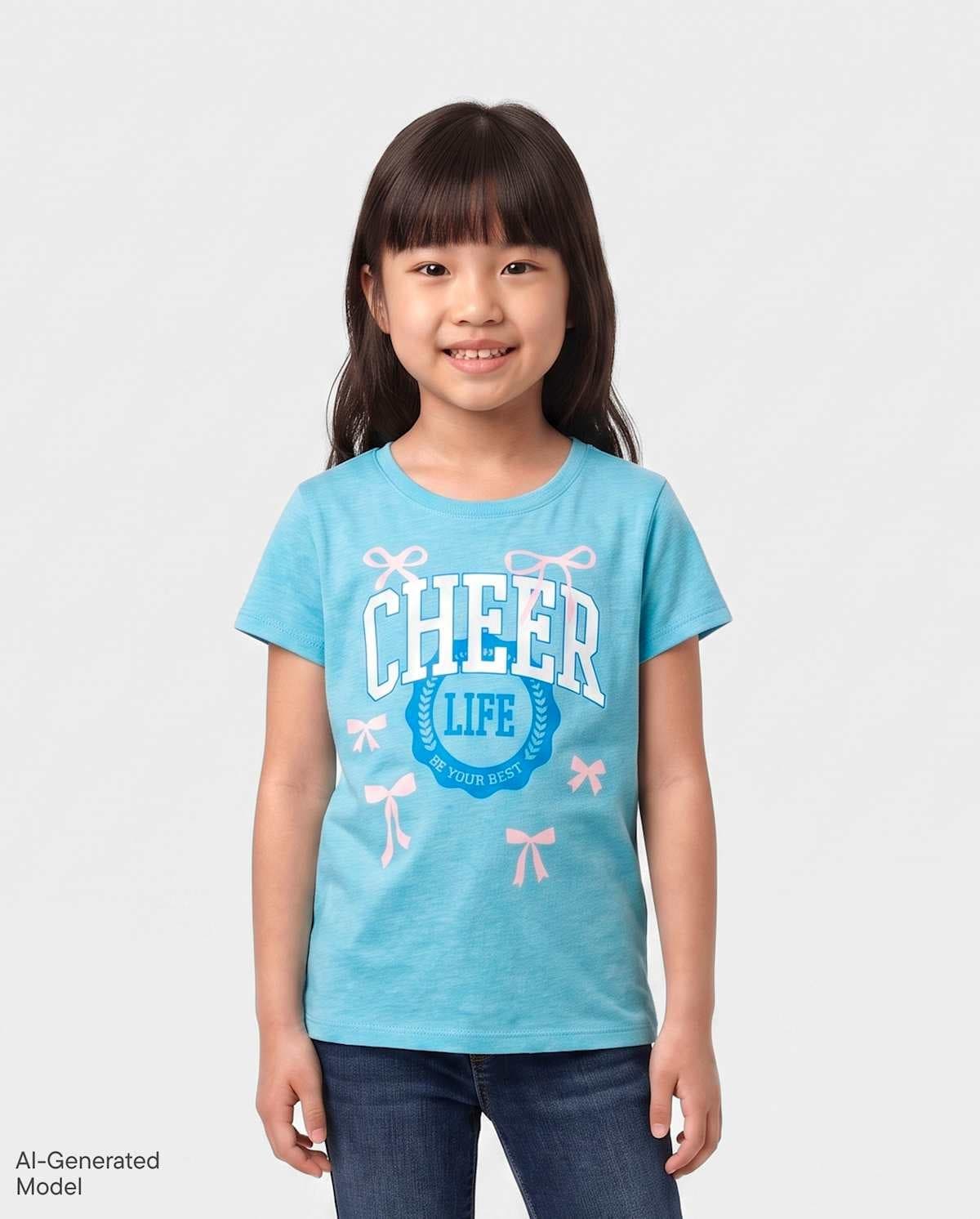 Girls Short Sleeve Cheer Graphic Tee (SD TEALWATRS CL)