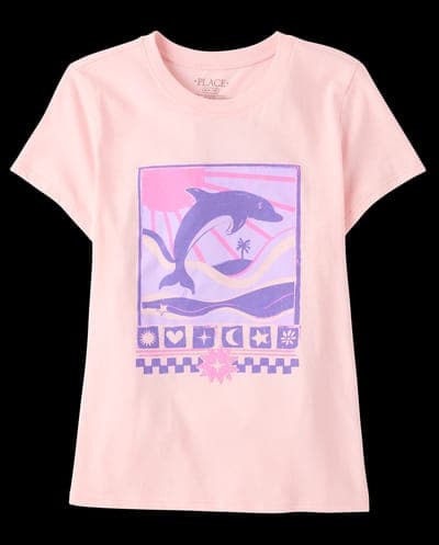 Girls Short Sleeve Dolphin Graphic Tee 1