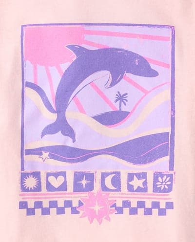 Girls Short Sleeve Dolphin Graphic Tee 2
