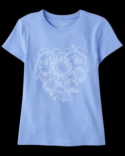 Girls Short Sleeve Floral Heart Graphic Tee 1